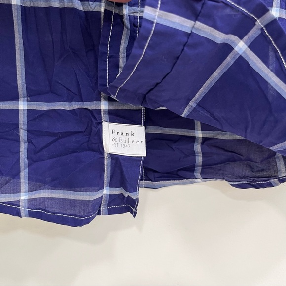 Frank & Eileen Barry Blue Plaid Cotton Button Down Crinkle Shirt Size XS - Picture 8 of 11